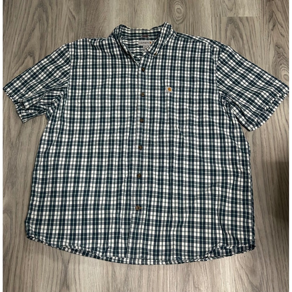 Carhartt Relaxed Fit Plaid‎ Short Sleeve Button Down Shirt Men's 2XL